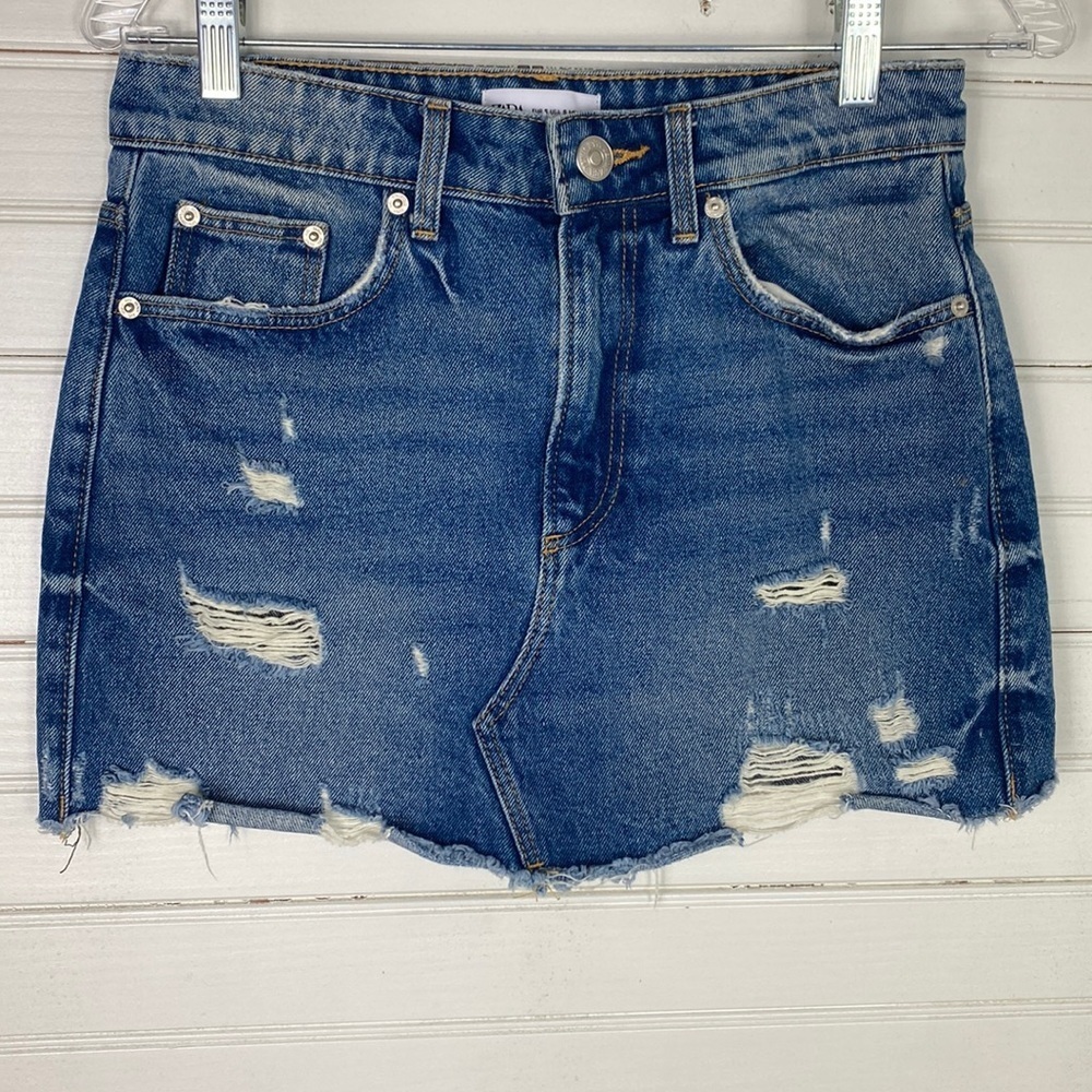 Zara Distressed Denim Mini Skirt Size Small